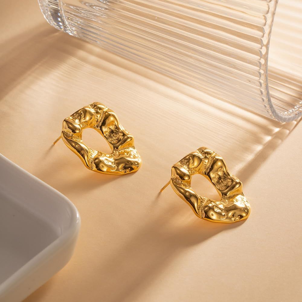 Gold Earrings for Women Girls,Plated Irregular shape Gold Hoop Earrings Hypoallergenic Earrings for Women Trendy Fashion — image 3