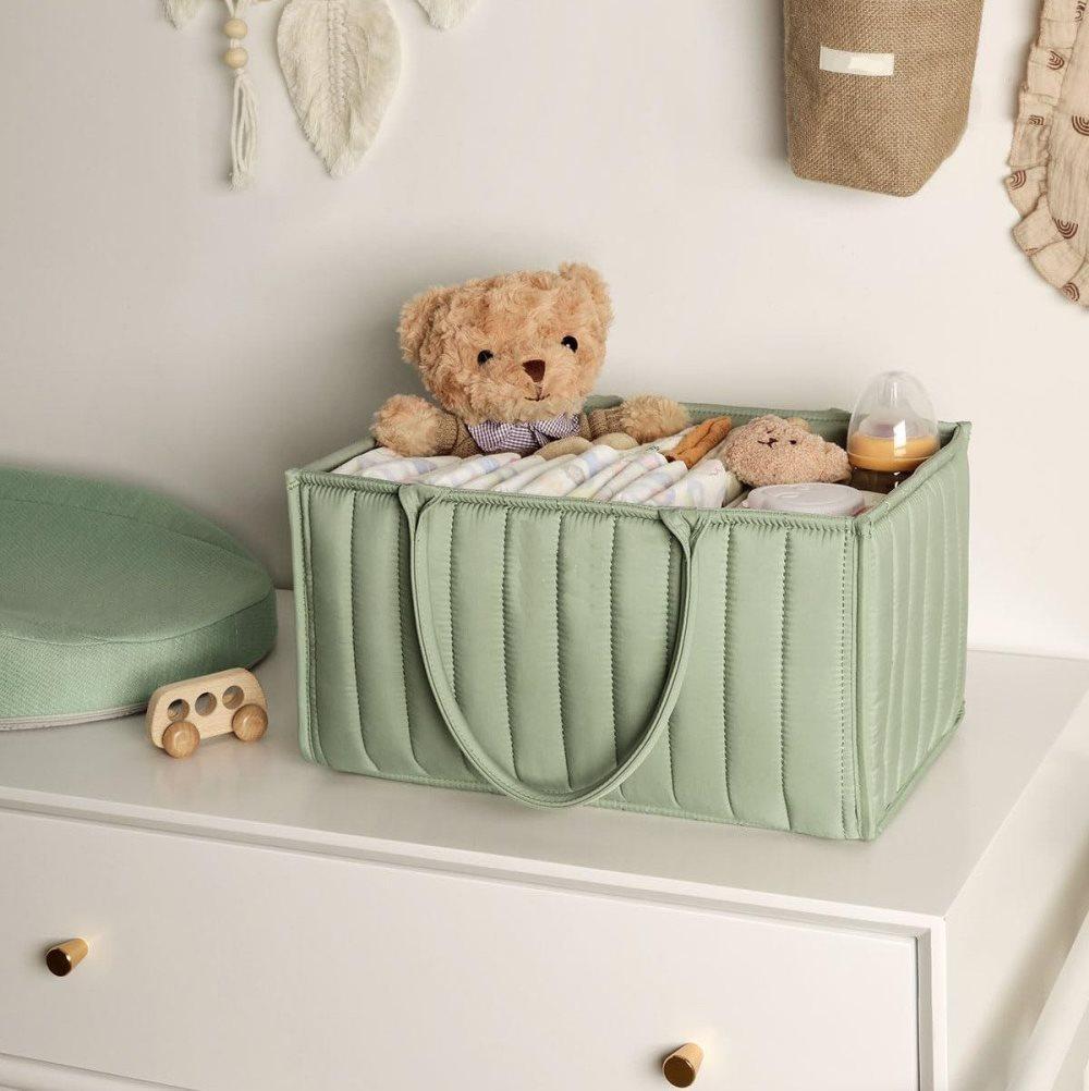 Breathable Water Resistant Baby Diaper Storage Basket Large Capacity Multifunctional for Home and Travel, Green — image 6