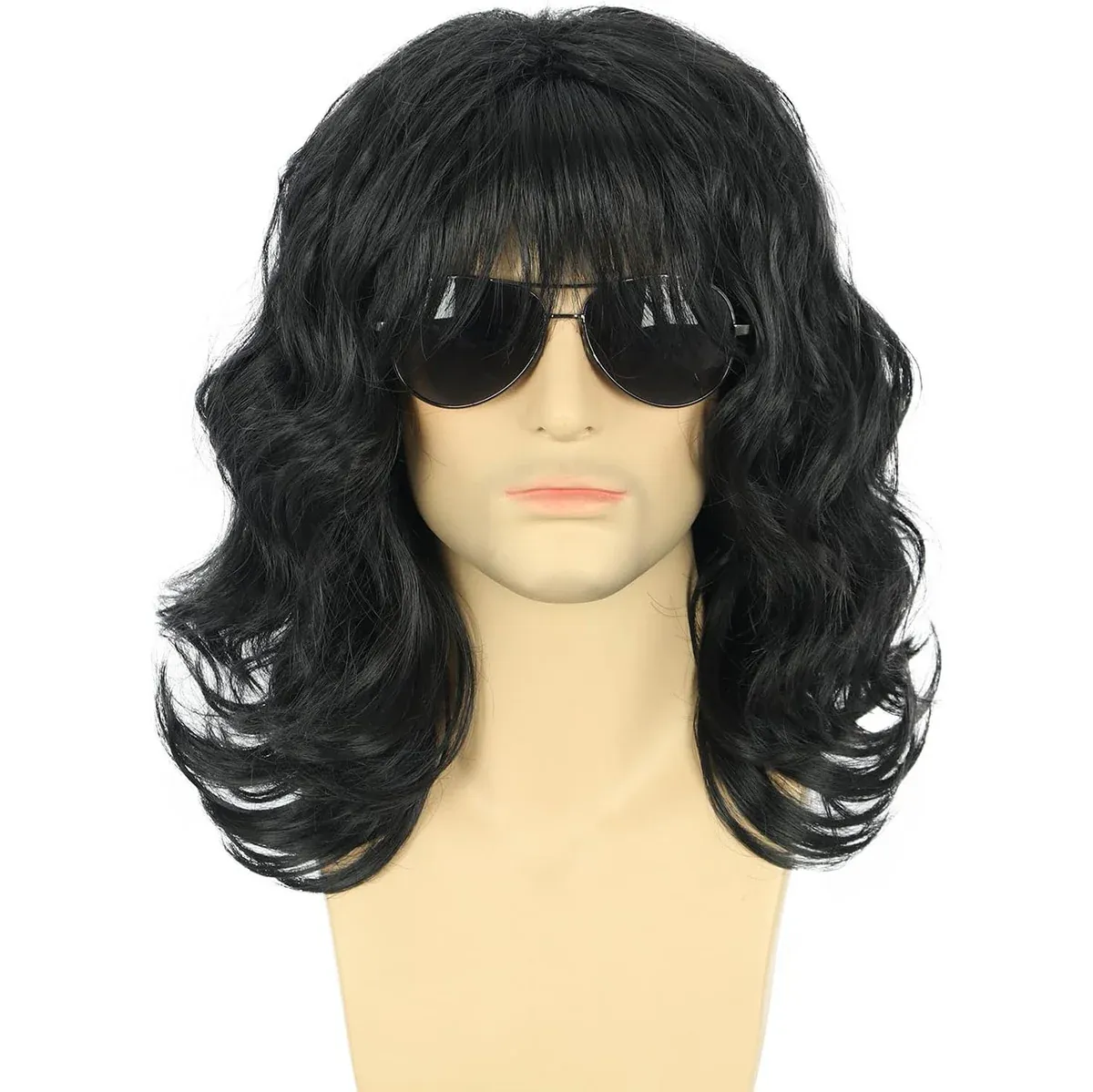 Mens Curly Wig 70s80s Style Medium Length Hair Costume Party Rock Star Look β image 2