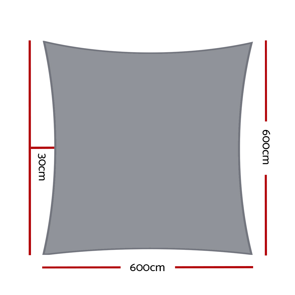 Instahut Shade Sail 6x6m Rectangle 280GSM 98% Grey Shade Cloth โ image 2