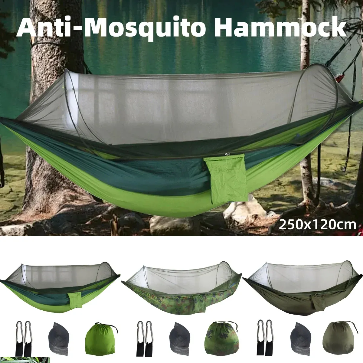 Camping Hammock Tent Set Double Outdoor Hanging Bed With Mosquito Net For Travel - Camouflage โ image 2