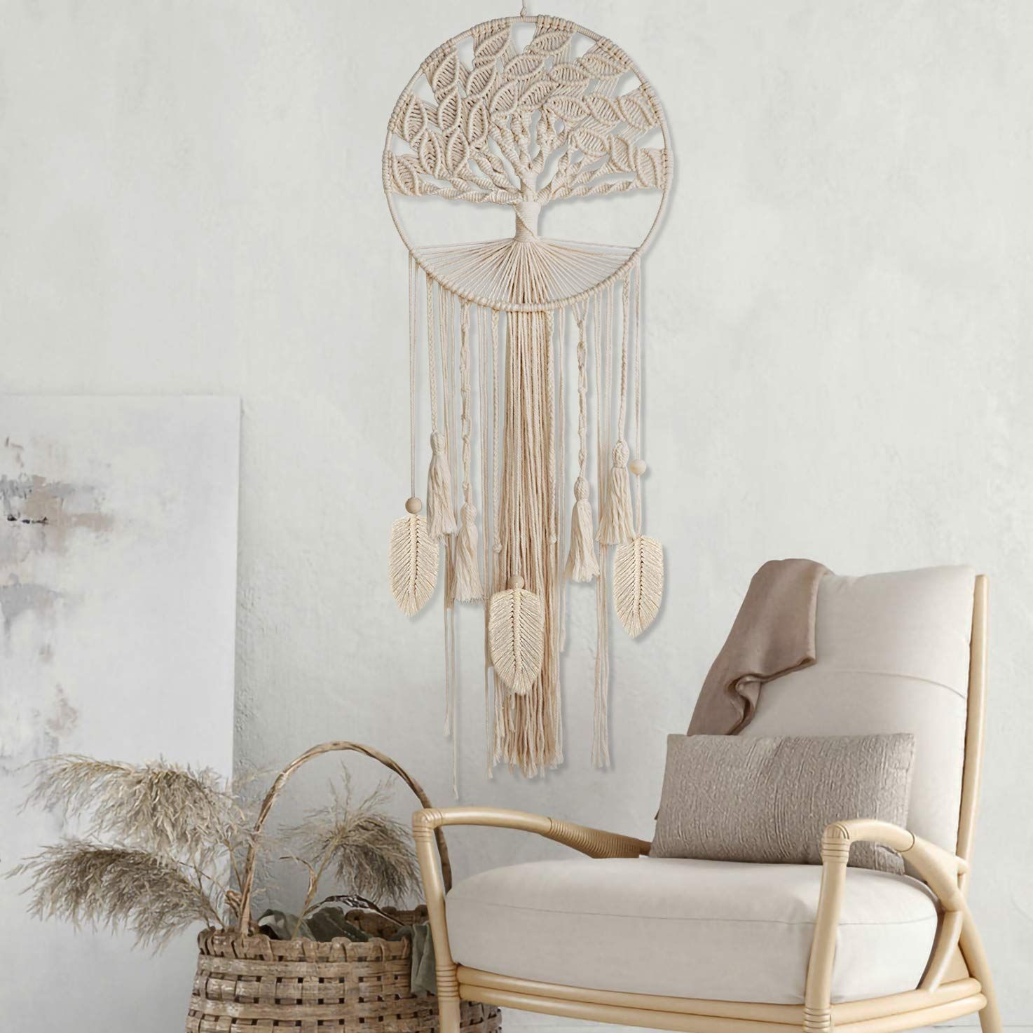 Wall Hanging Large Dreamcatcher Woven Boho Dream Catchers for Home Bedroom Nursery Wedding Decor (Feather) — image 3