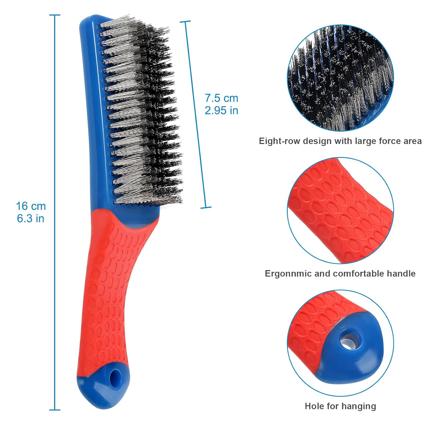 Wire Brush 2 Pack, Multi-Purpose Stainless Steel Scratch Bristle & Nylon Abrasive Brush Set for Cleaning Heavy Duty Metal Rust, Scrubbing Dirt & Paint Removal — image 3