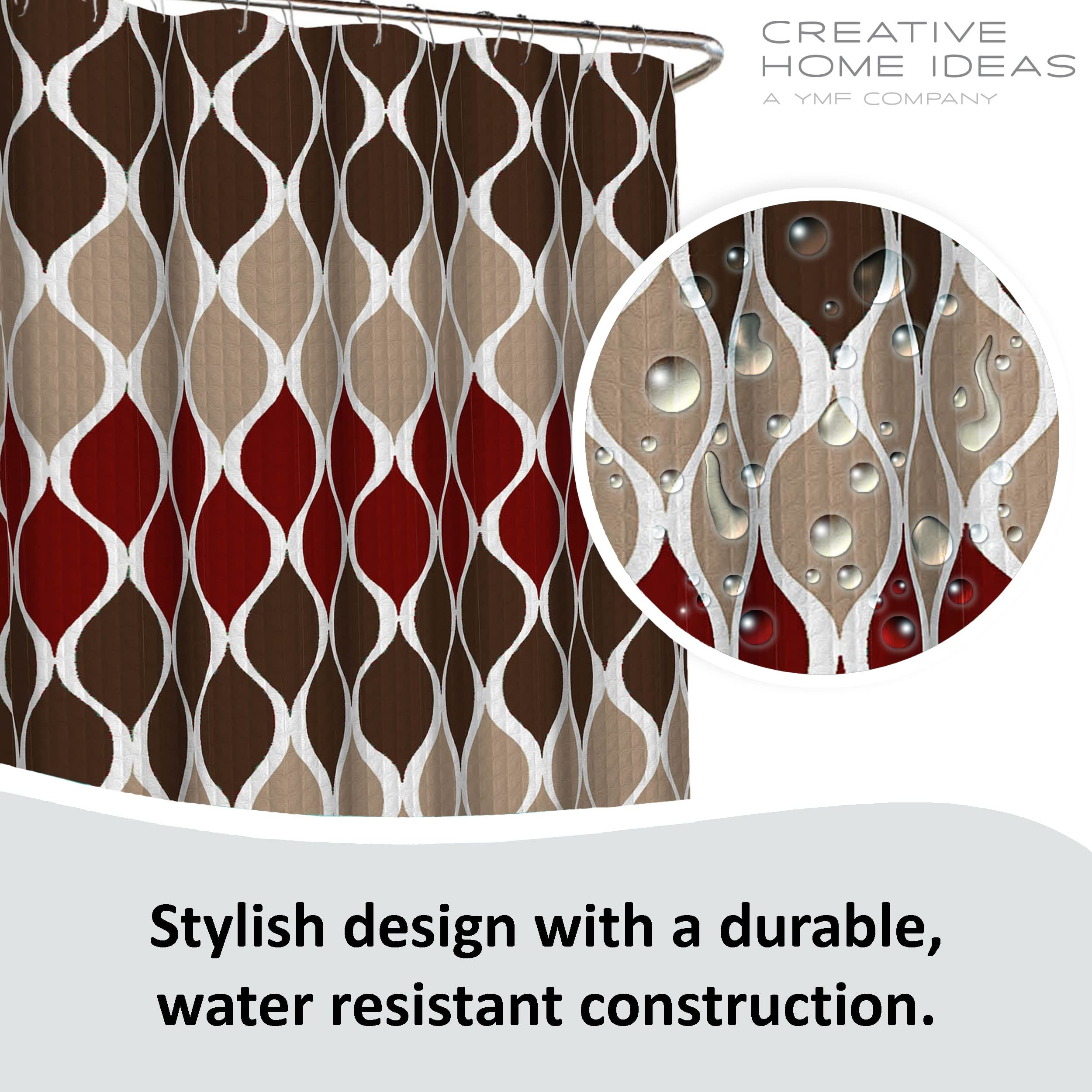 Brown Geometric Shower Curtain Red Tan Creative Home Textured Modern Home Fabric Bathroom Curtains Decor Set with (72" WX72 H) โ image 5