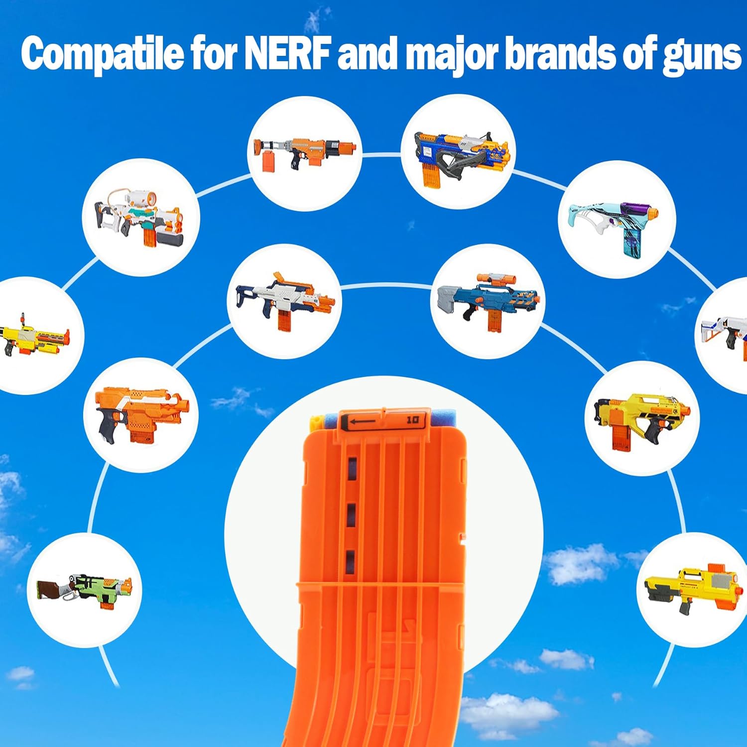 10 Darts Curved Magazine Quick Reload Clip Compatible for Nerf Elite (Orange, 2Pcs) 2pcs Orange โ image 2