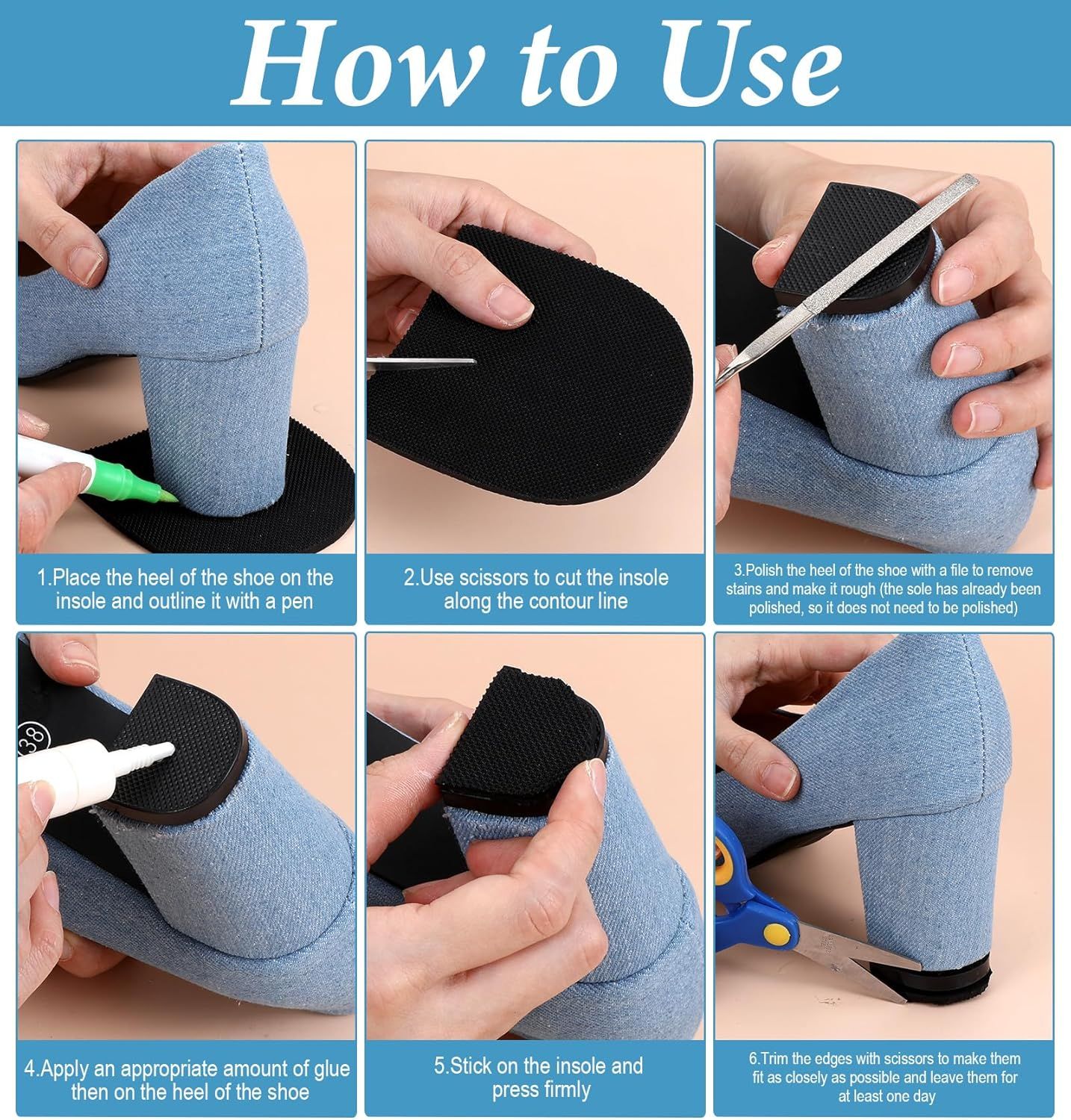 4PCS Shoe Repair Kit Heel, 3.8 * 3.4 Inch Shoe Heel Repair for Boots Suitable for Men Women Boot Shoes (Black) — image 6