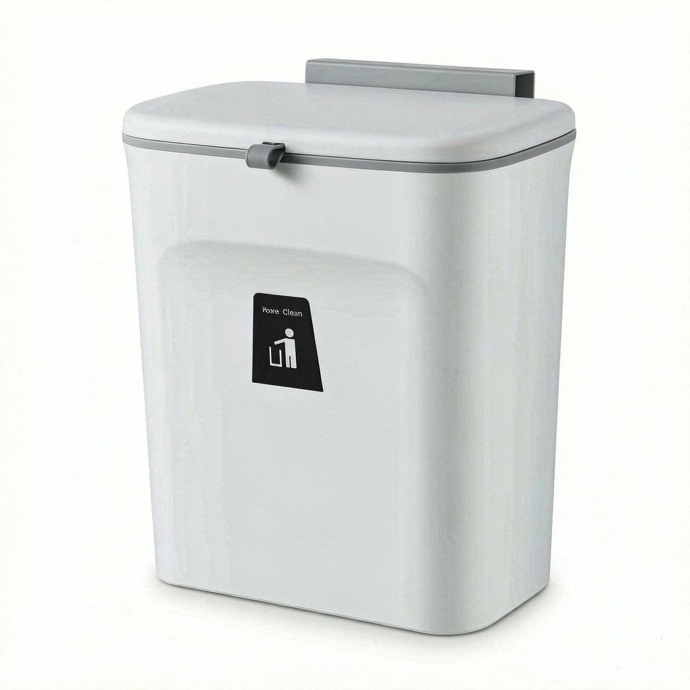 2.4 Hanging Trash Can for Kitchen Cabinet Door with Lid, Wall Mounted Counter Waste Compost Bin, Plastic (White)
