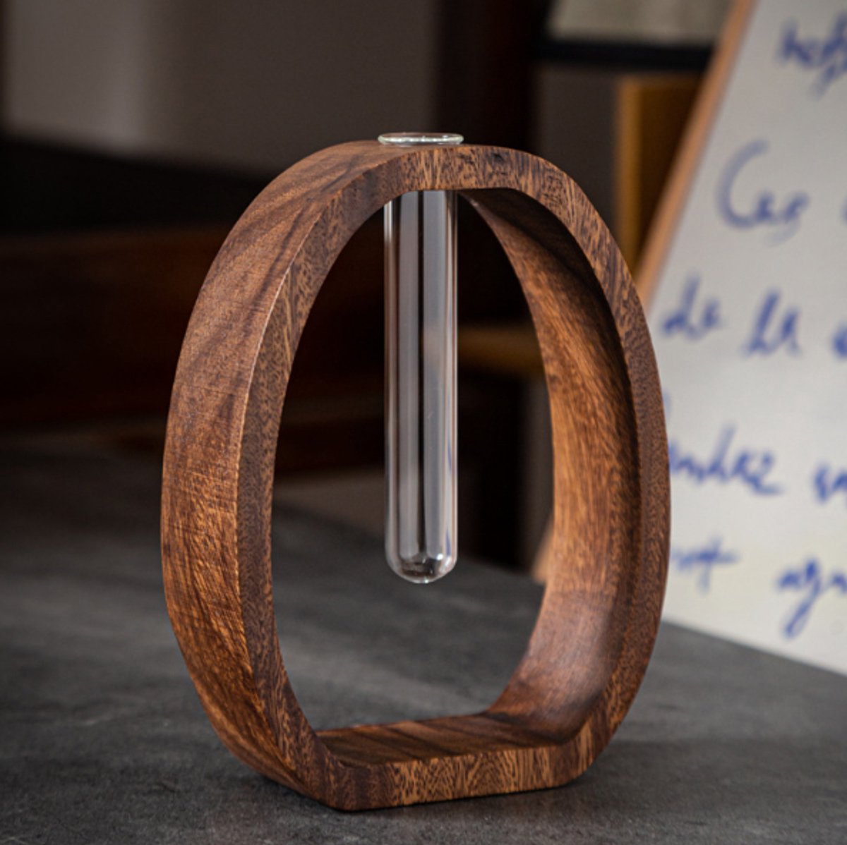 Vase - Solid Wood Vase - Desk Plant Growing Rack - Made of Wood and Bamboo - Enhances the modern decor of your home and office environment (S: 9.5 × 7 × 4 cm)