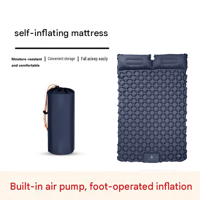 Double Outdoor Foot Pump Inflatable Sleeping Pad (190 x 120 x 5 cm)- 40D Nylon Camping Air Mattress with Built-in Pillow and Double Valve - Portable — image 2