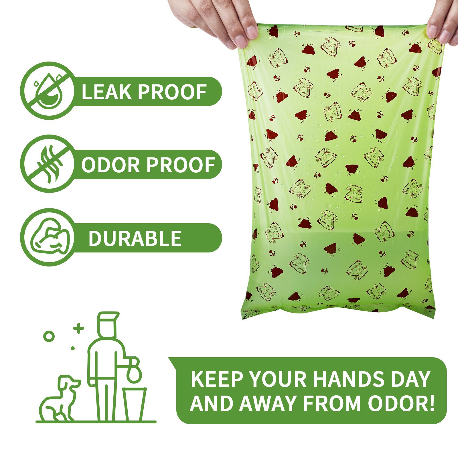 Degradable Dog Poop Bags with Dispenser - 16 Rolls Pet Waste Bags, Leak Resistant Easy Tear Design, Portable Clip Holder for Dog Walking and Outdoor Clean Up — image 3