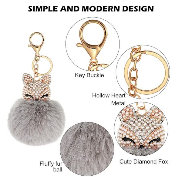 6-Pack Cute Animal Pom Keychain, Faux Plush Fluffy Keychains For Girls — image 3