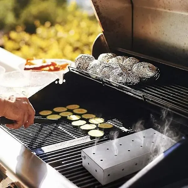 Stainless Steel BBQ Smoker Box, Ventilated Wood Chip Box for Outdoor Grilling, Meat and Fish Smoking, Silver, 22 × 9 × 4 cm — image 4
