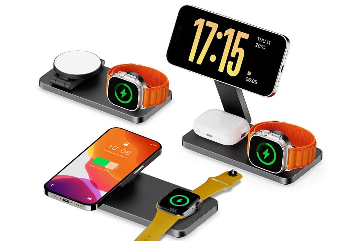 3 in 1 Charging Station for iPhone Wireless Charger Dock for Apple Watch iPhone AirPods -Black — image 4