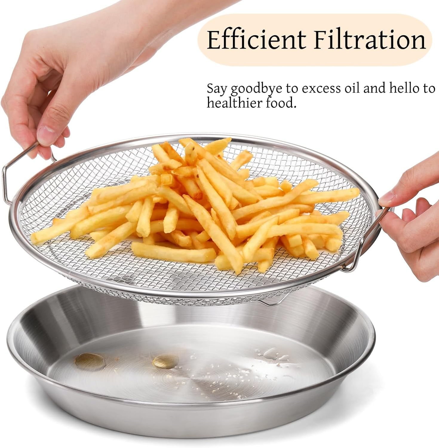 10.3" Kitchen Oil Filter Tray, Stainless Steel Air Fryer Mesh Pan, Draining Basket Accessories for Fried Food, Cooking Net Strainer Colander Barbecue Grill — image 3