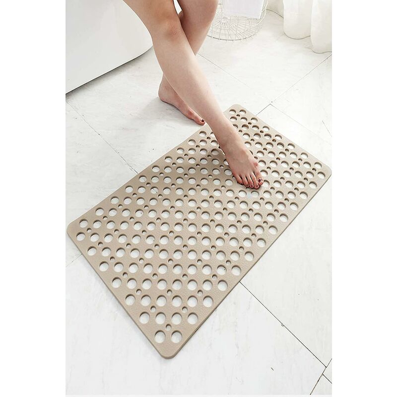 Anti-Mold Non-Slip Bath Mat Tpe Shower Mat Antibacterial Non-Slip Bathroom Mat With Suction Cups Khaki 16.9" X 29.5"
