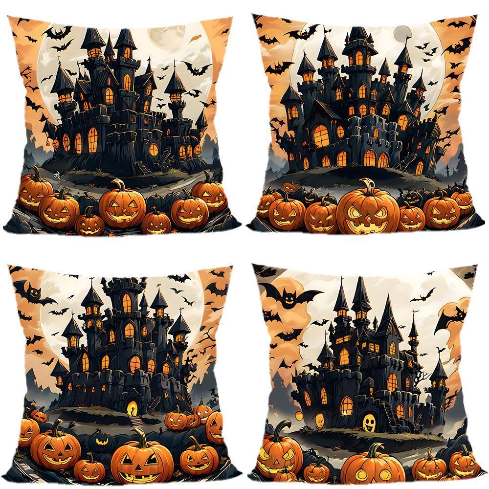 4PC Household Decor Pillow Cover For Christmas & Halloween Occasion, Style‑75, Suitable For Sofa, Living Room, Bedroom, 45 × 45cm, Pillow Insert Not Included