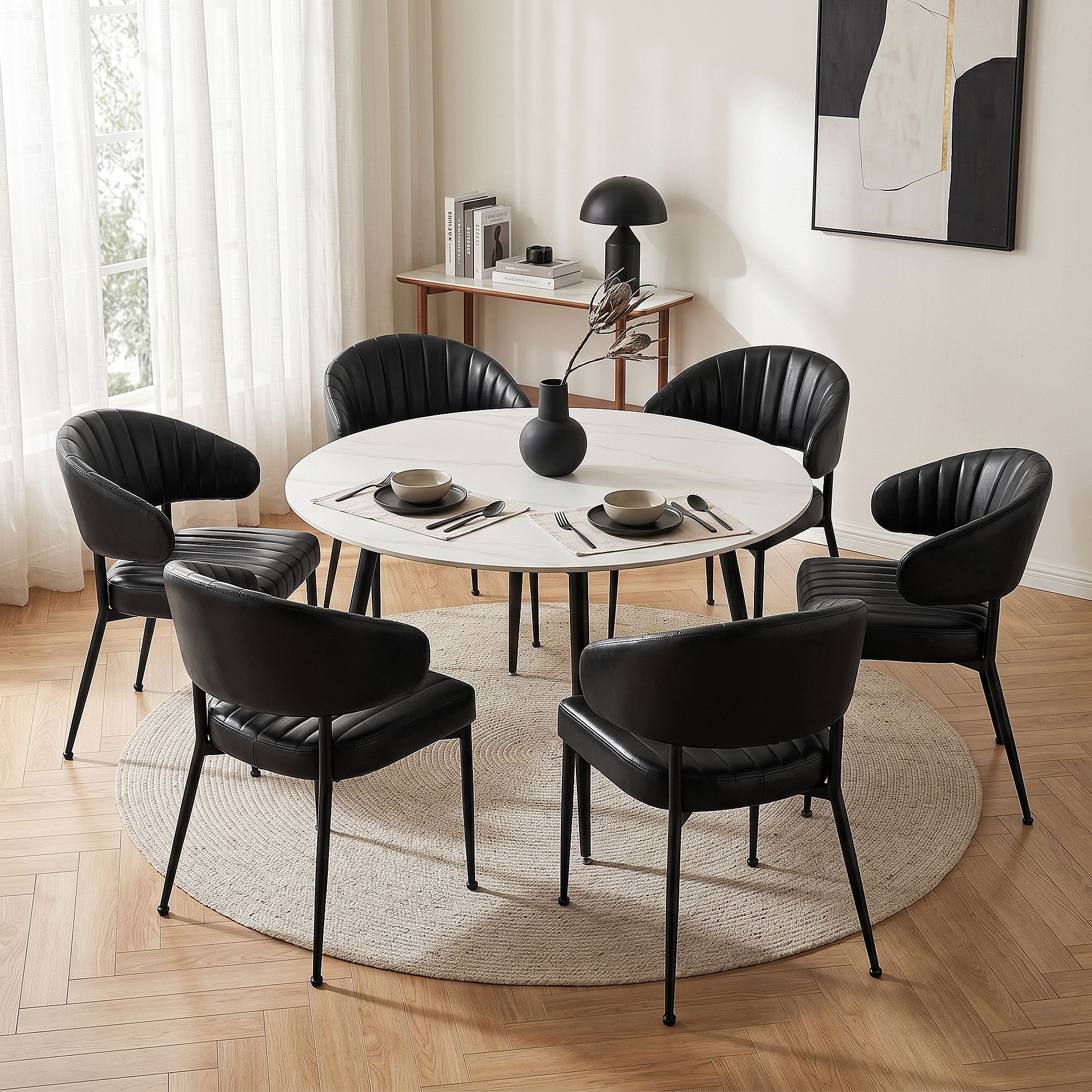 Artiss Dining Chairs Set of 6 Leather Hollow Armchair Black — image 4