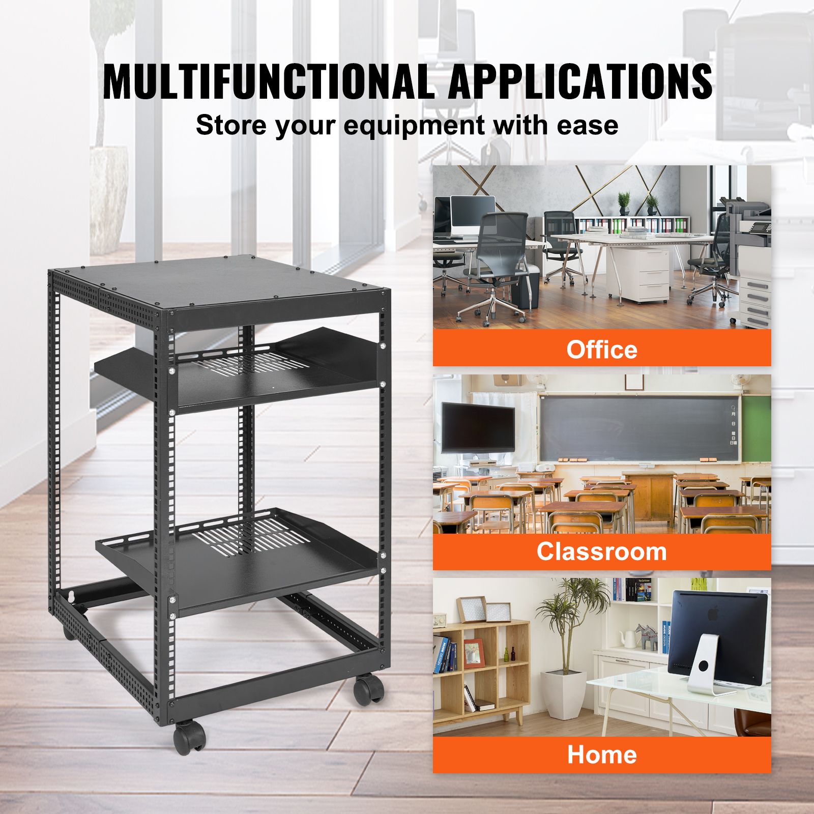 15U Open Frame Server Rack, 23-40 in Adjustable Depth, Free Standing or Wall Mount Network Server Rack, 4 Post AV Rack with Casters, Holds All Your Networking — image 6