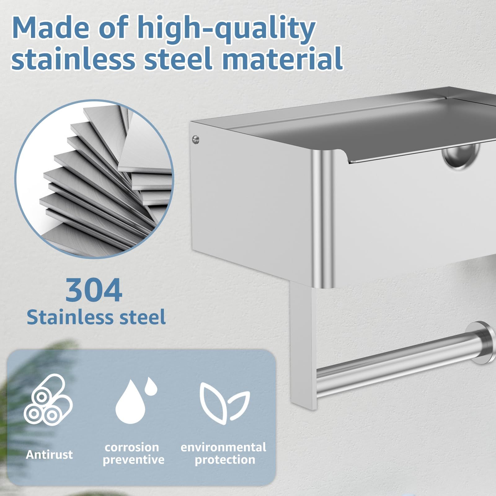 Toilet roll paper holder 304 stainless steel wet wipe box, mobile phone storage rack, toilet drawer paper box โ image 5
