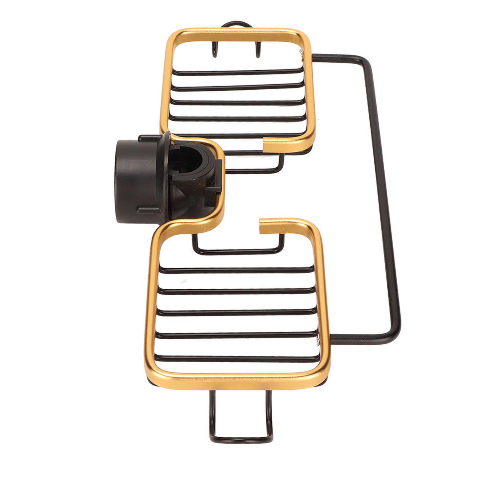 Faucet Storage Shelf Aluminum Plastic Two Containers with Towel Rod for Sponge Rag Kitchen Bathroom Black Gold — image 5