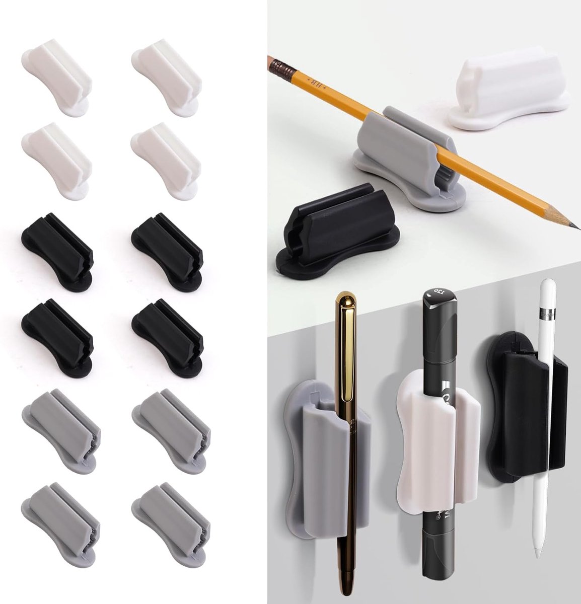 12 pieces - pen holder for desk - self-adhesive silicone pen holder - for clipboard mounting in classroom - highlighter holder - pencil holder - for desk