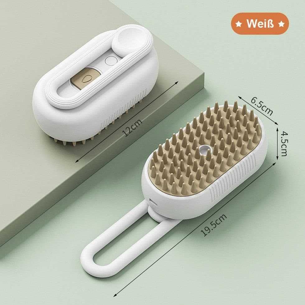 Pet Steam Brush with Spray and Massage Comb for Cats and Dogs, White — image 2