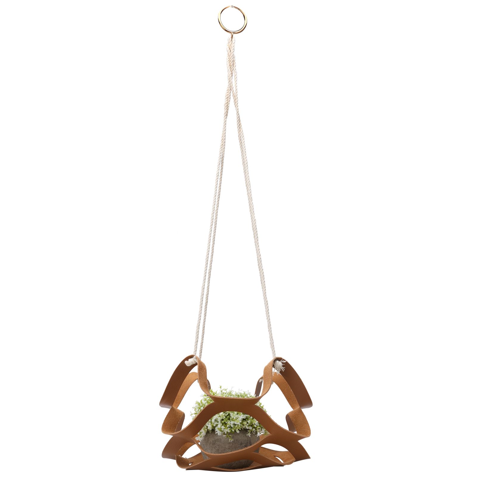 PU Leather Flower Pot Display Holder Succulent Hanging Basket Planter DecorationL Brown โ image 6