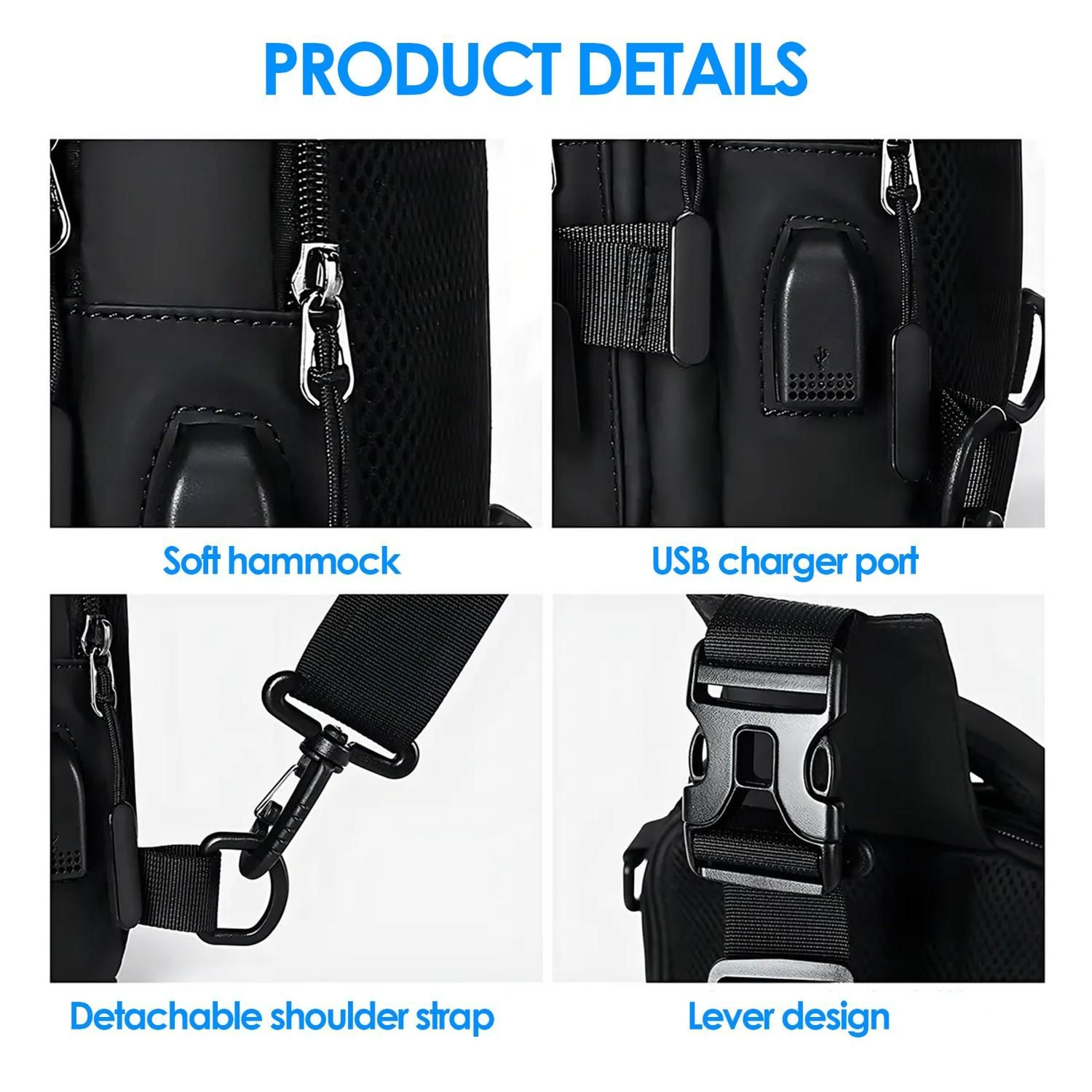 Men's Shoulder Bag with USB Charging Port Travel Backpack Messenger Bag Chest Bag Suitable for Outdoor Travel, Camping โ image 5