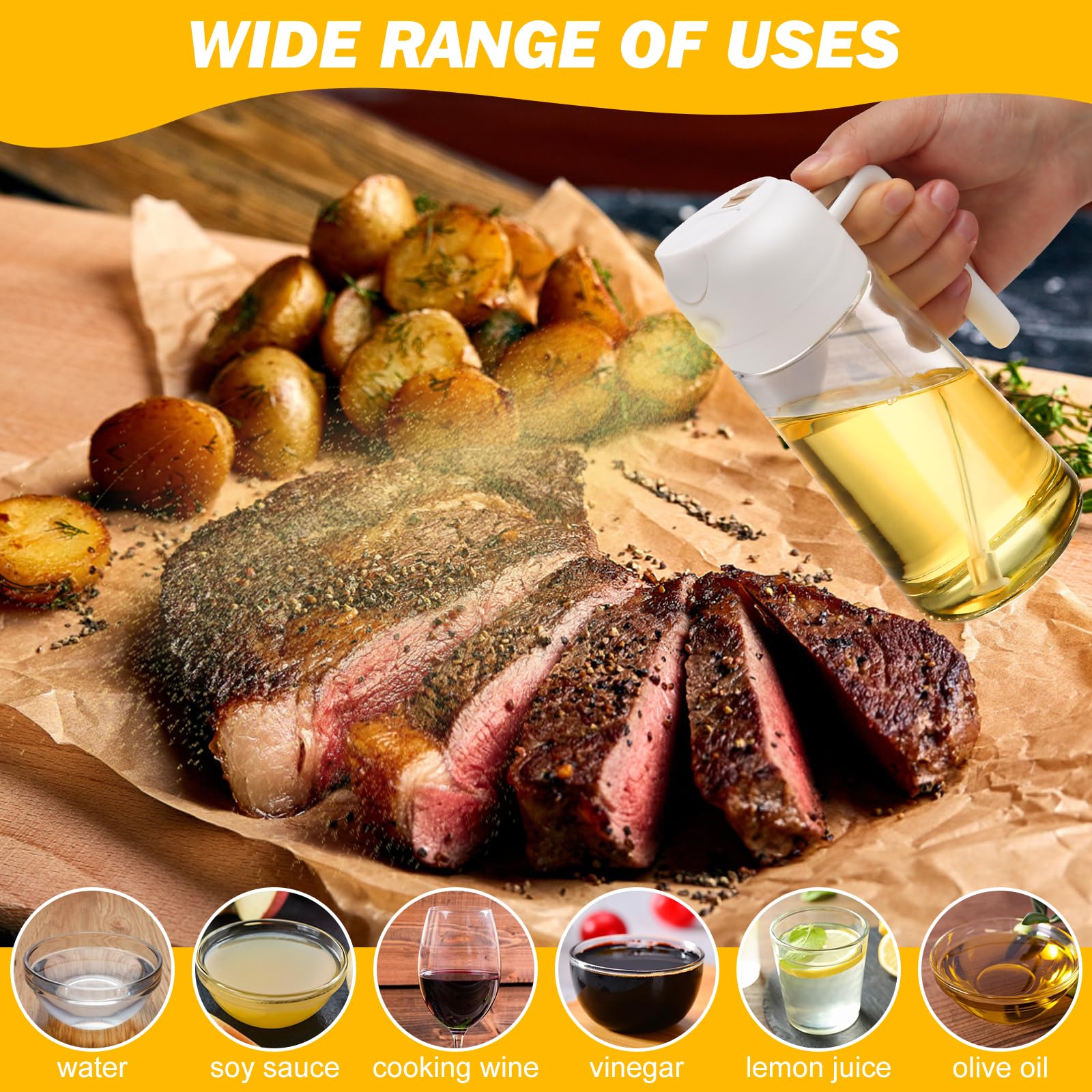 600ml 2 in 1 Glass Oil Sprayer Dispenser Kitchen Sprayz Cooking Baking Oil Bottle BBQ Spray White โ image 6