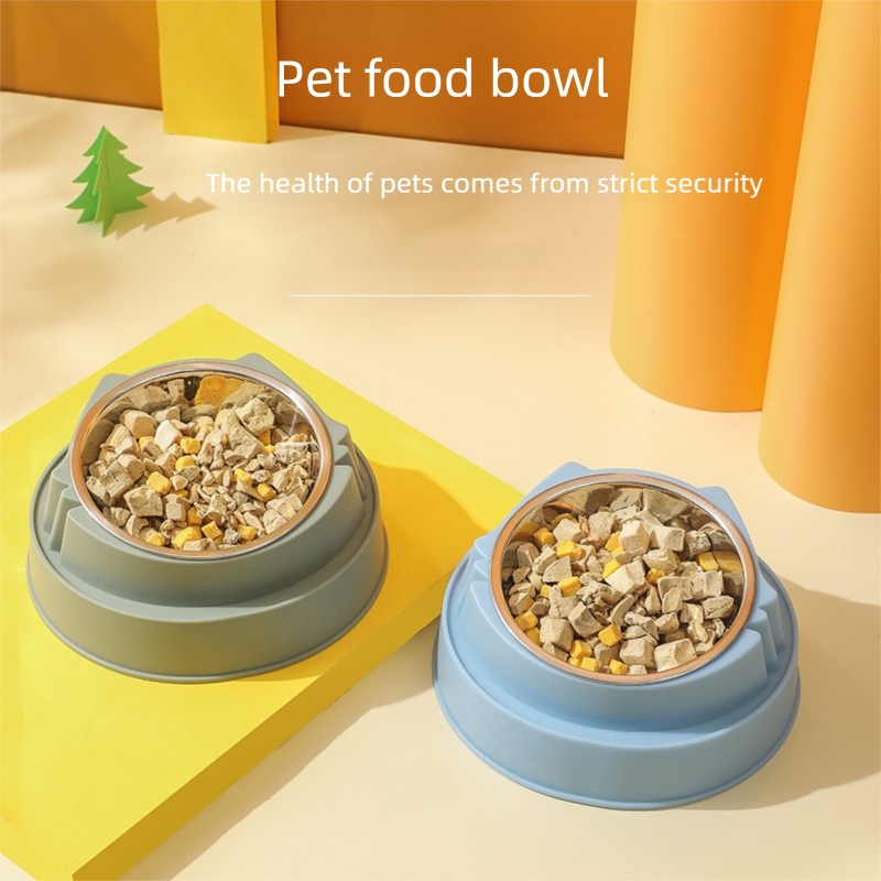 Blue Stainless Steel Cat Food Bowl with Cat Face Design Raised Pet Feeding Bowl โ image 2