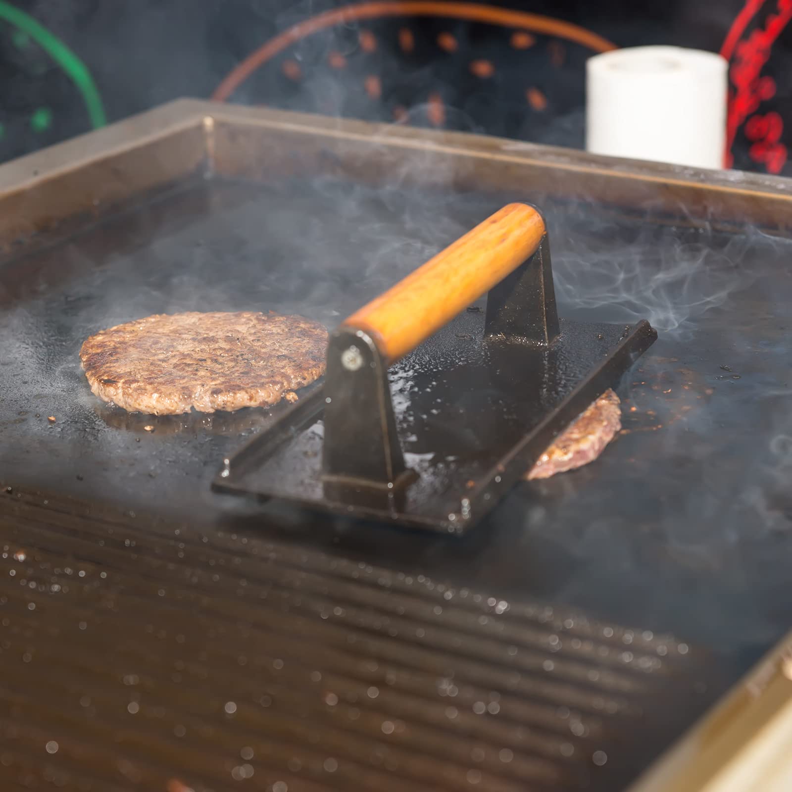 Heavy Duty Rectangular Cast Iron Grill Burger Press Pre-Seasoned Steak Griddle BBQ Grilling โ image 5