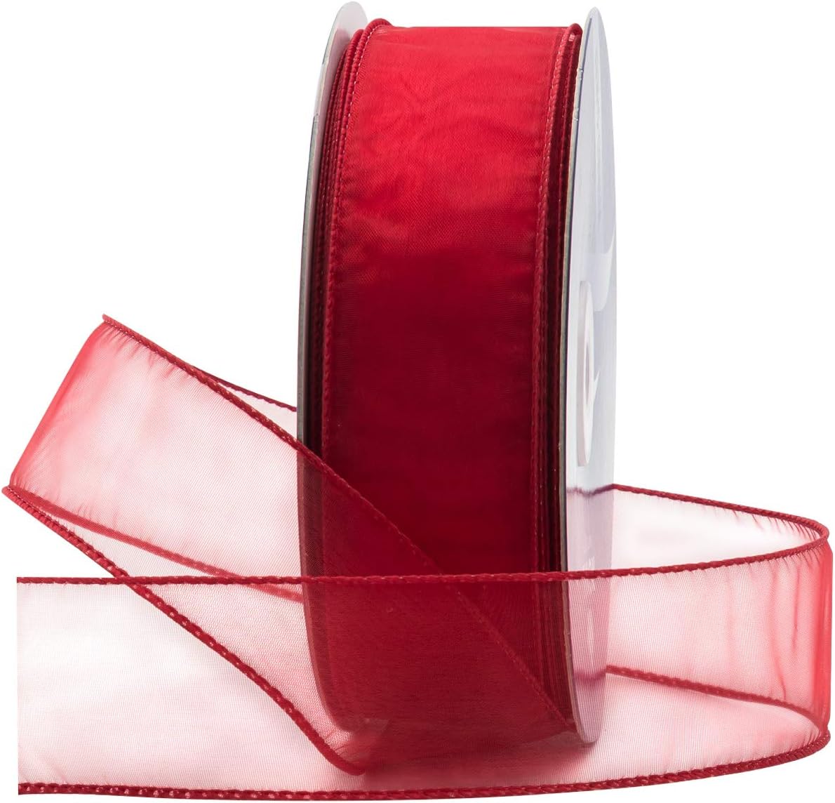 Organza Wired Sheer Ribbon 1.5" (#9) for Floral & Craft Decoration, 50 Yard Roll (150 FT Spool), Red