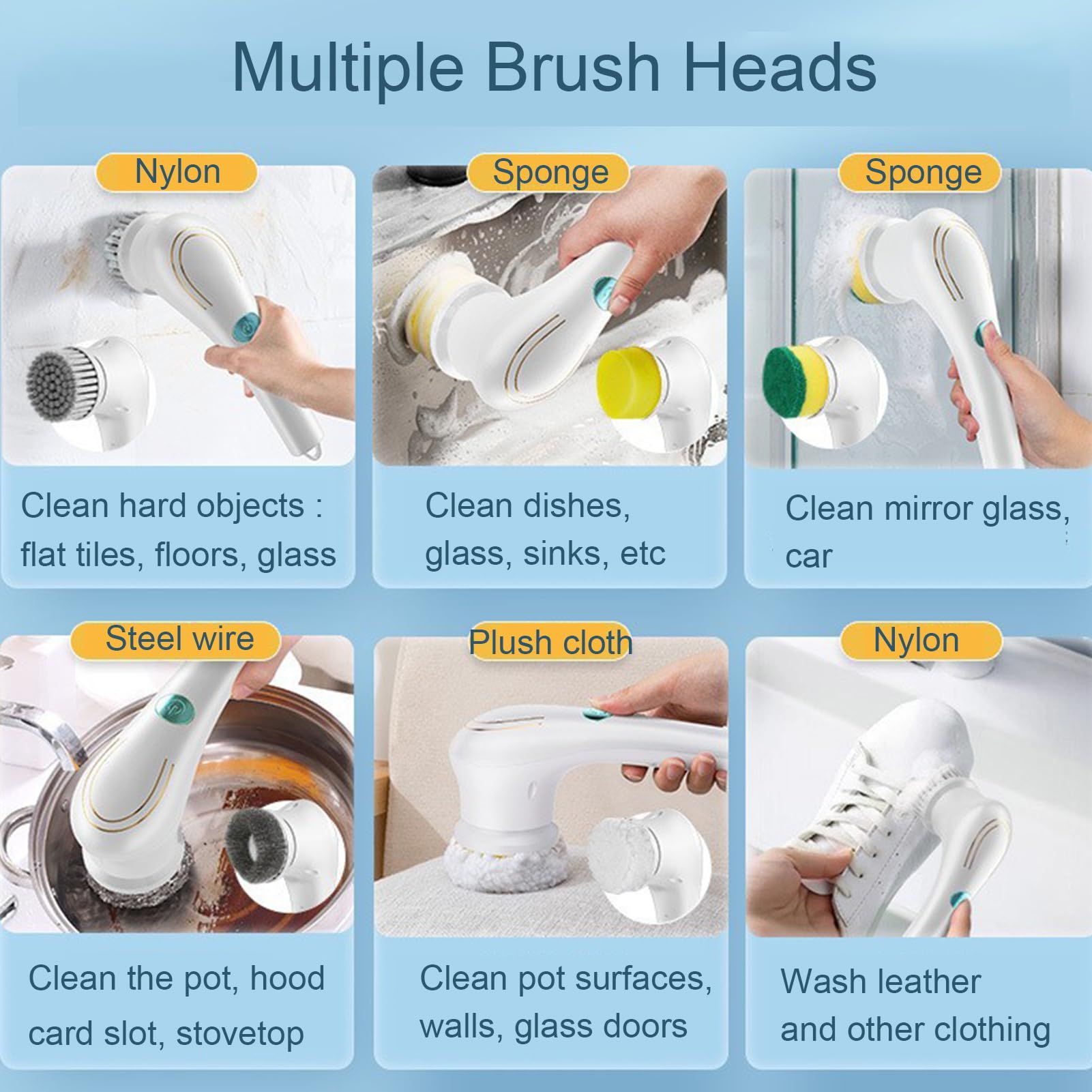 Electric Spin Scrubber, Handheld Cordless Rechargeable Electric Cleaning Brush with 5 Replaceable Heads,Power Cleaning Brush for Kitchen, Dish, Floor — image 3
