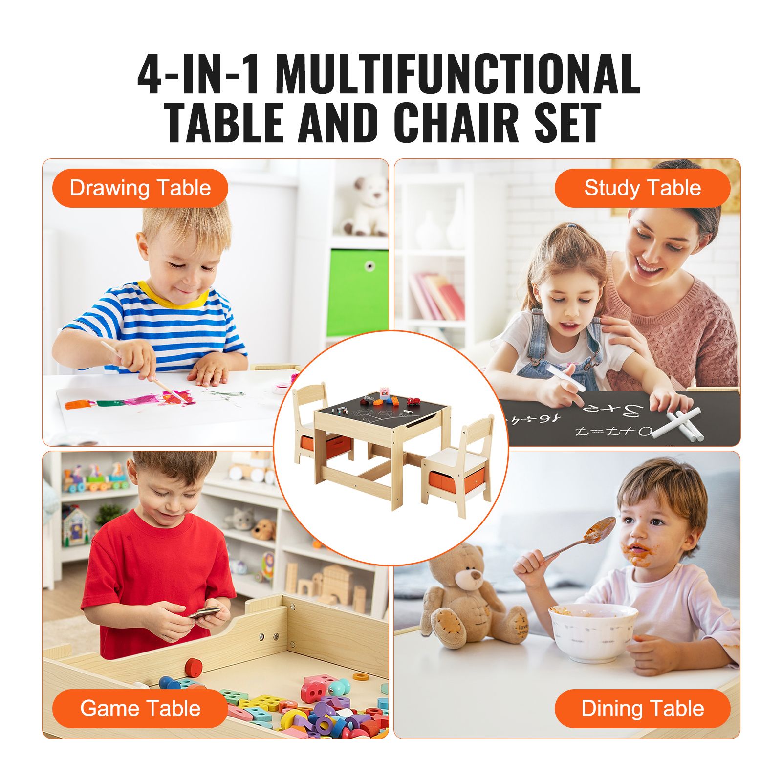 Kids Table and Chair Set Wooden Activity Table with Storage Space & Boxes — image 6
