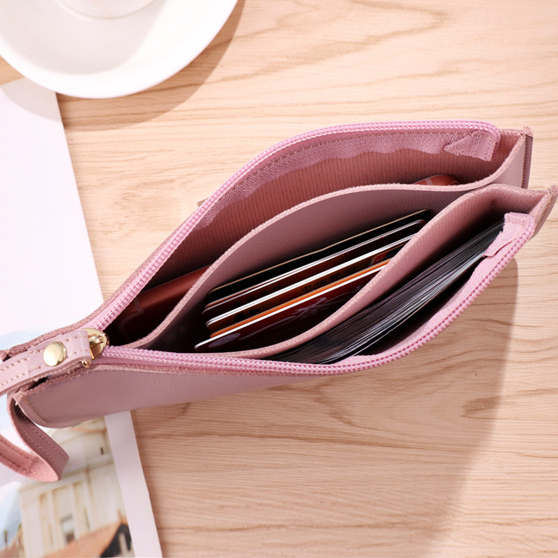 Black Women's Soft PU Leather Double-Layer Zip Wallet with Wrist Strap – Spacious Card, Cash and Phone Holder for Students and Everyday Use in — image 3
