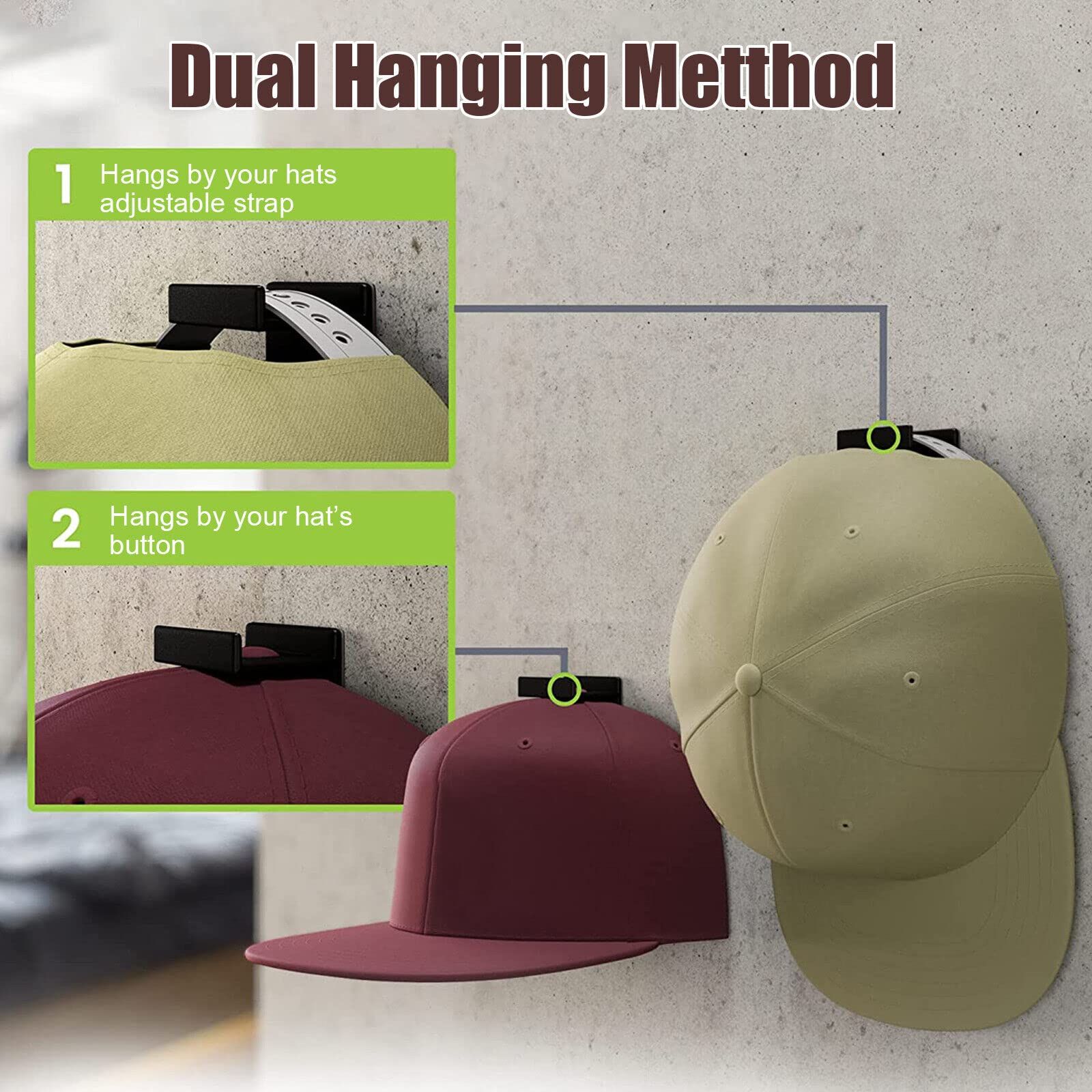 Baseball Cap Hat Rack - 10PCS - Wall Door Hanger Holder Storage Organize 10 PCS Hooks Adhesive（black and white） — image 4