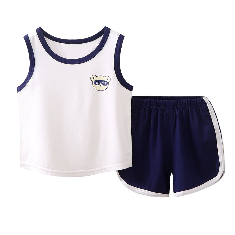 Happy Child Companion Boys Girls Summer 2pc Set Modal [Navy Blue]] 90cm dual-purpose gear — image 4