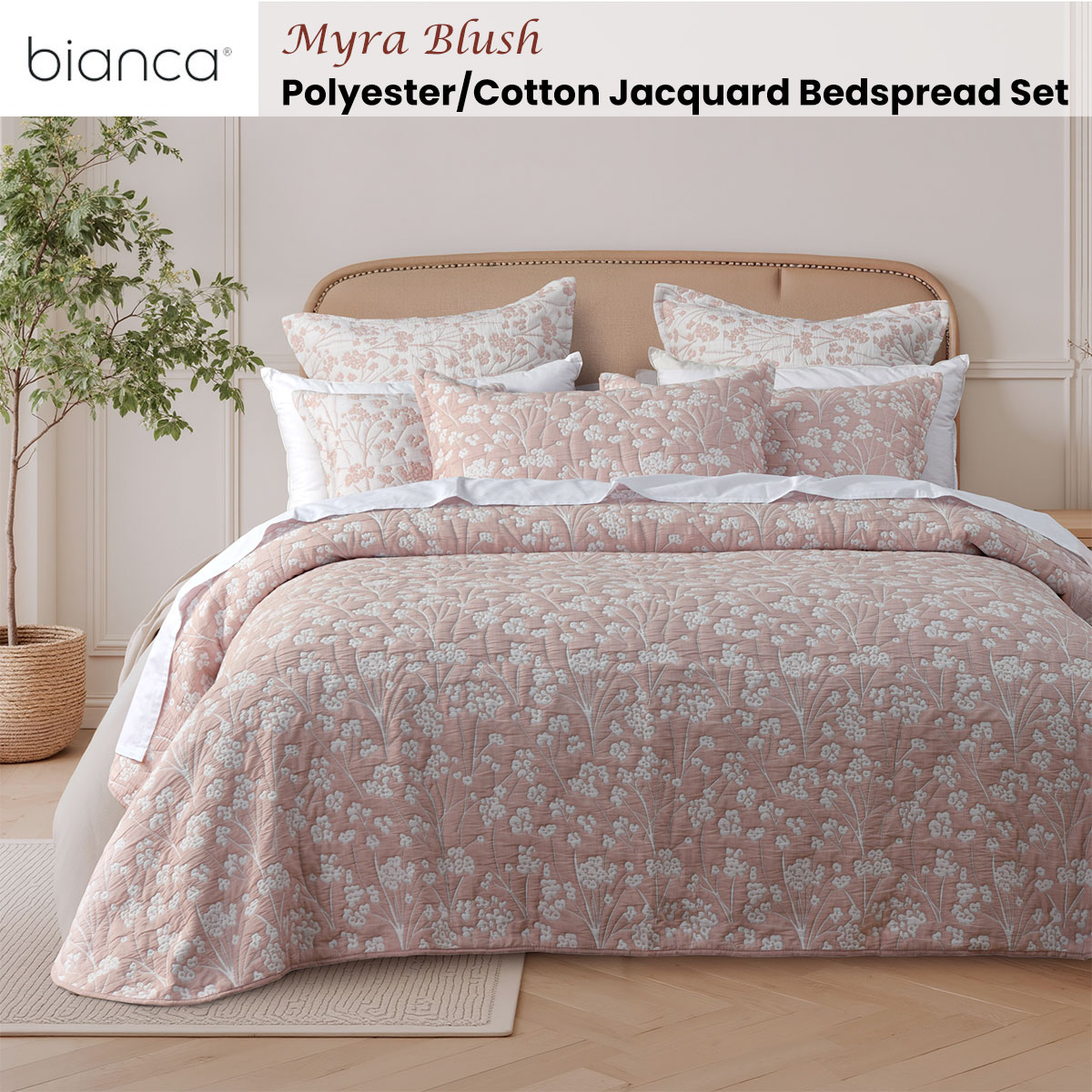 Bianca Myra Blush Floral Jacquard Bedspread Set King โ image 2