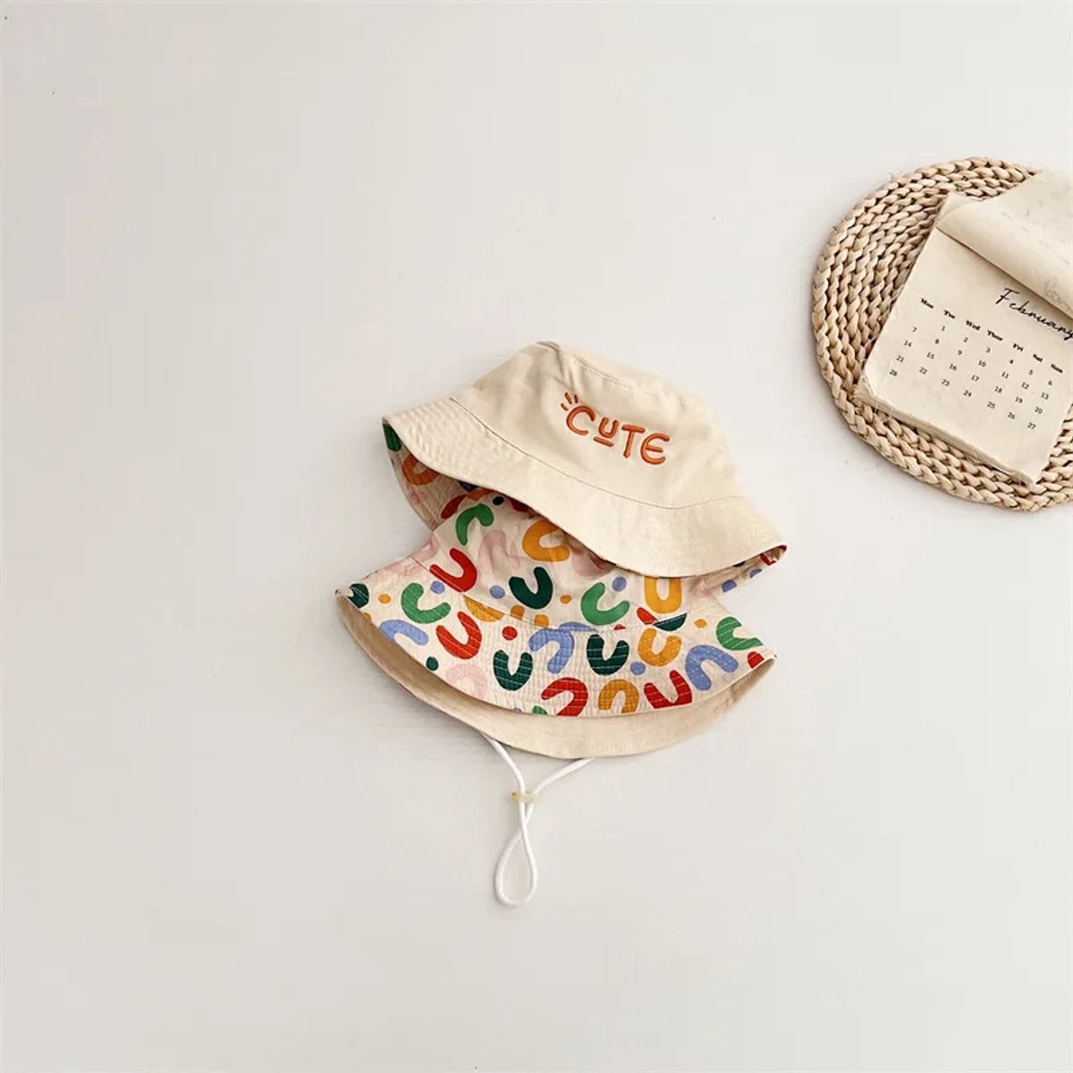 Baby Hat - Reversible Summer Hat - Summer Hat with Embroidered Letters - Size 48 โ image 4