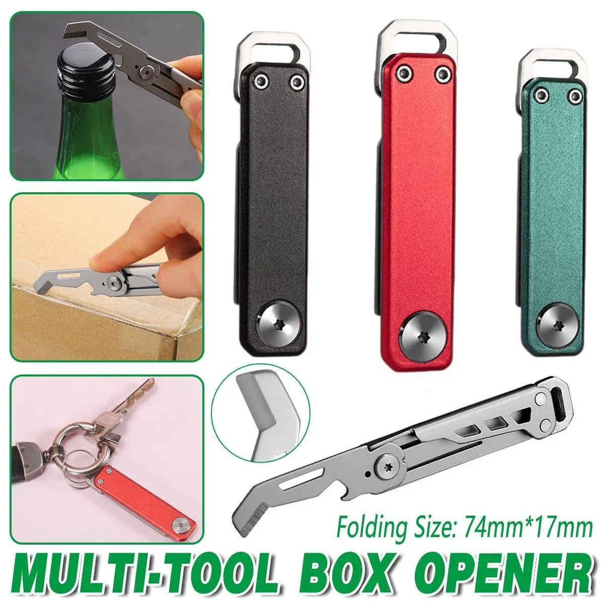 Multifunctional Folding Knife Case Opener Portable Bottle Opener EDC Tool Kit - Green β image 2