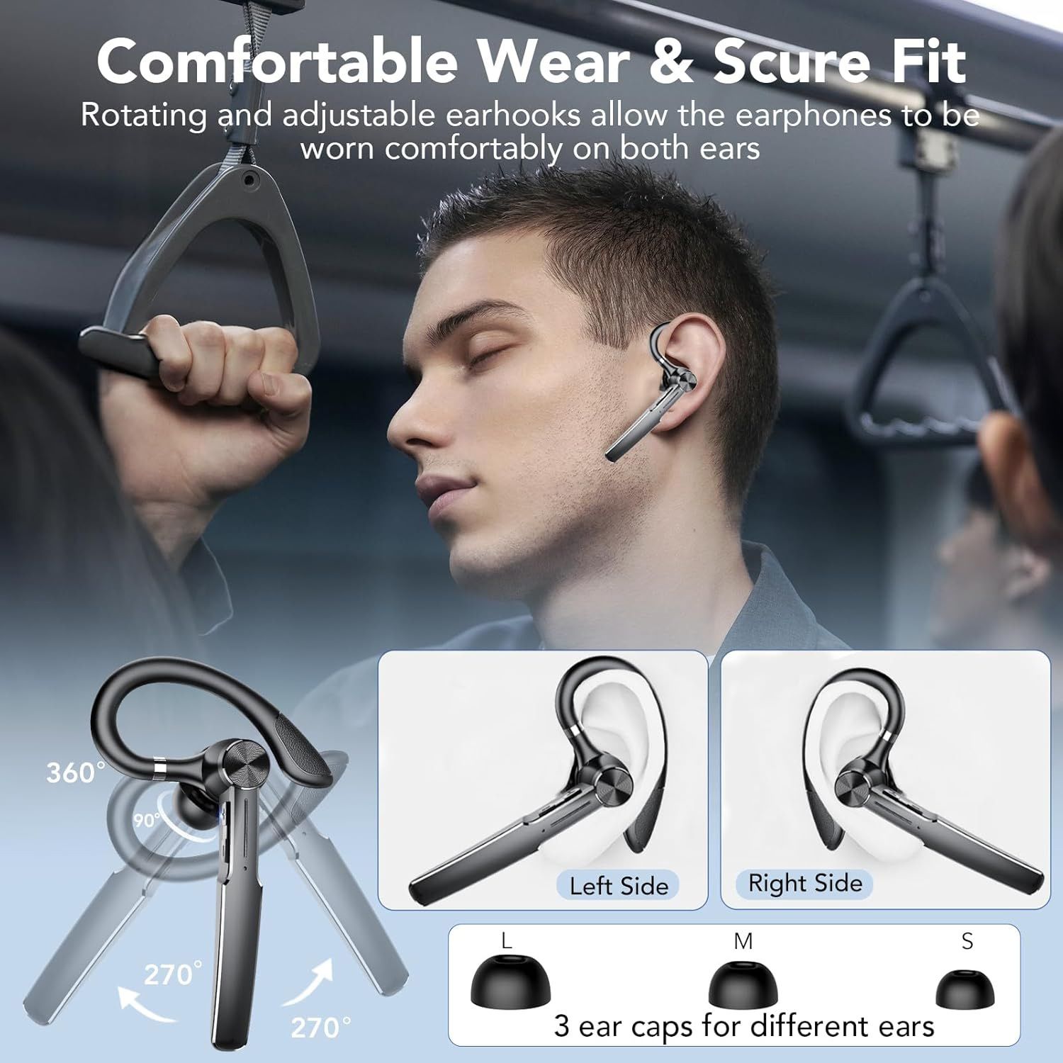 Bluetooth Headset, Wireless Bluetooth Earpiece with Charging Case 50 Hours Talking Time Built-in Microphone for iOS Android Cell Phone, V5.3 Hand-Free — image 3