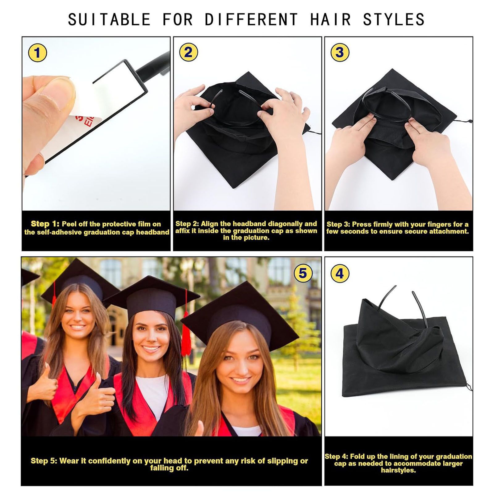 2 Pack Graduation Cap Headband, Grad Cap Headband Insert Secures Your Graduation Cap and Hairstyle Hat accessories โ image 5