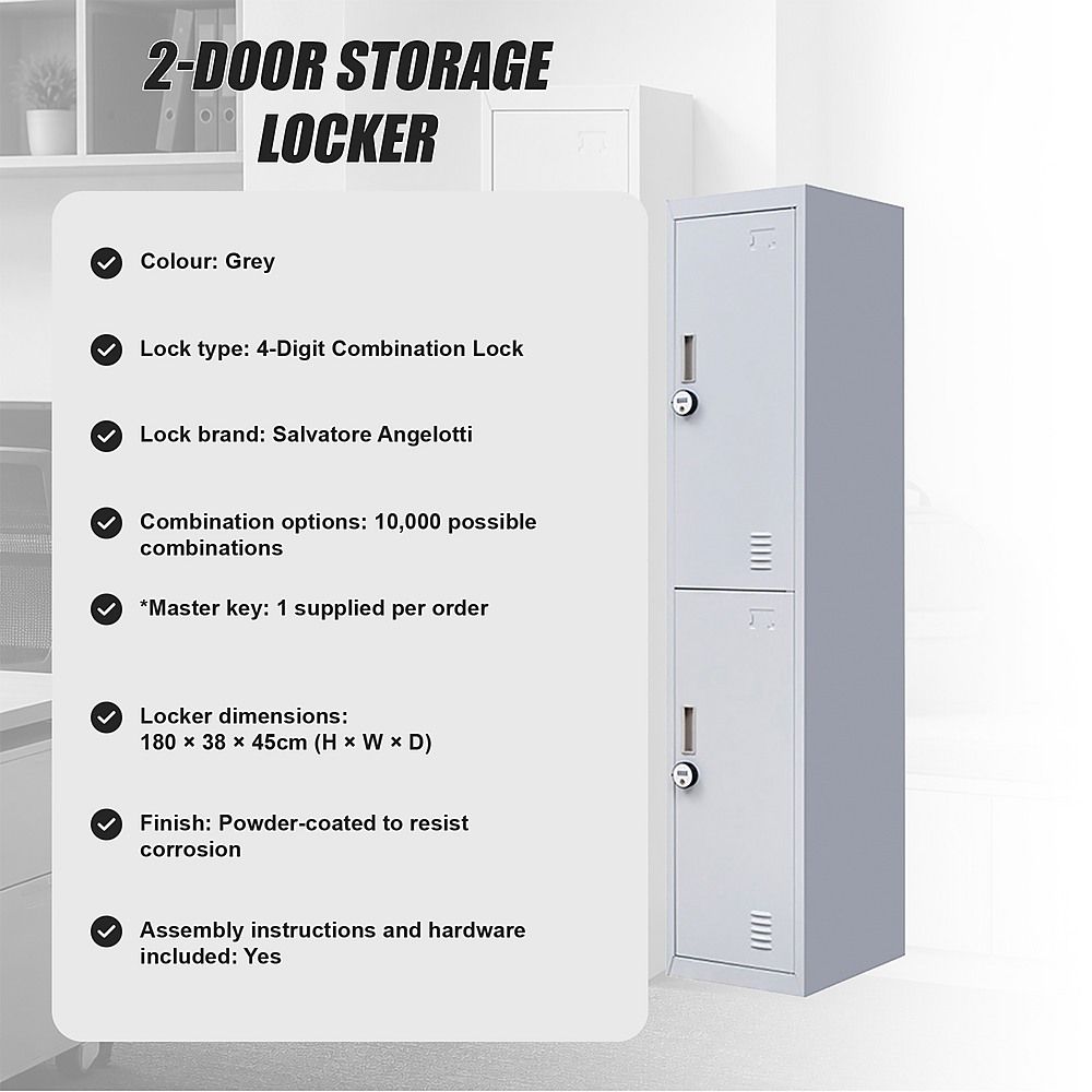 2-Door Vertical Locker for Office Gym Shed School Home Storage — image 5