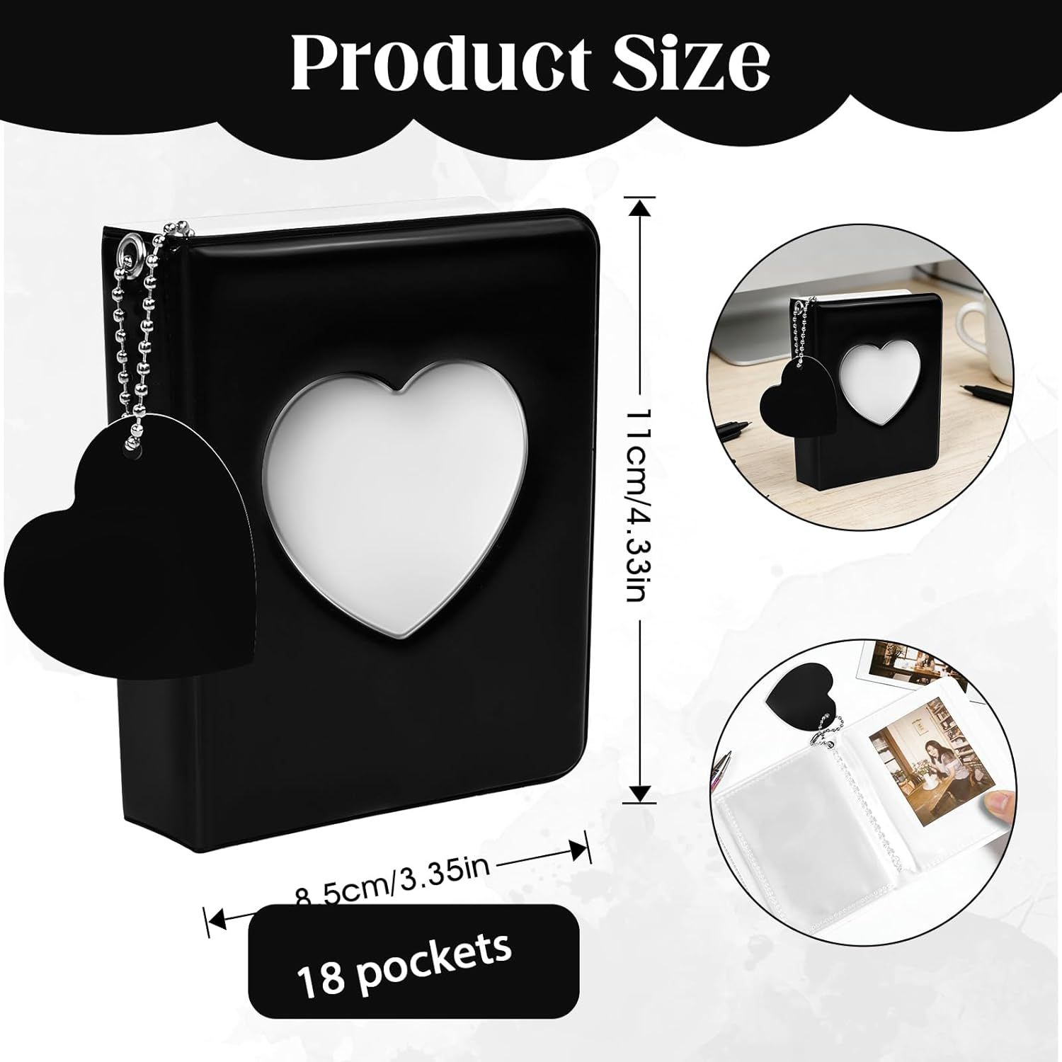 Mini Photo Album,3 Inch Photocard Book Heart Hollow Cover Photocard Binder 36 Pockets for Collect and Protect Photos (Black) โ image 3