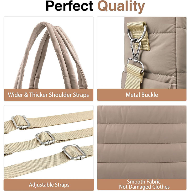 Khaki Stylish Quilted Nylon Tote Bag - Large Capacity Diaper Nappy Bag for Travel & Stroller with Adjustable Straps โ image 3