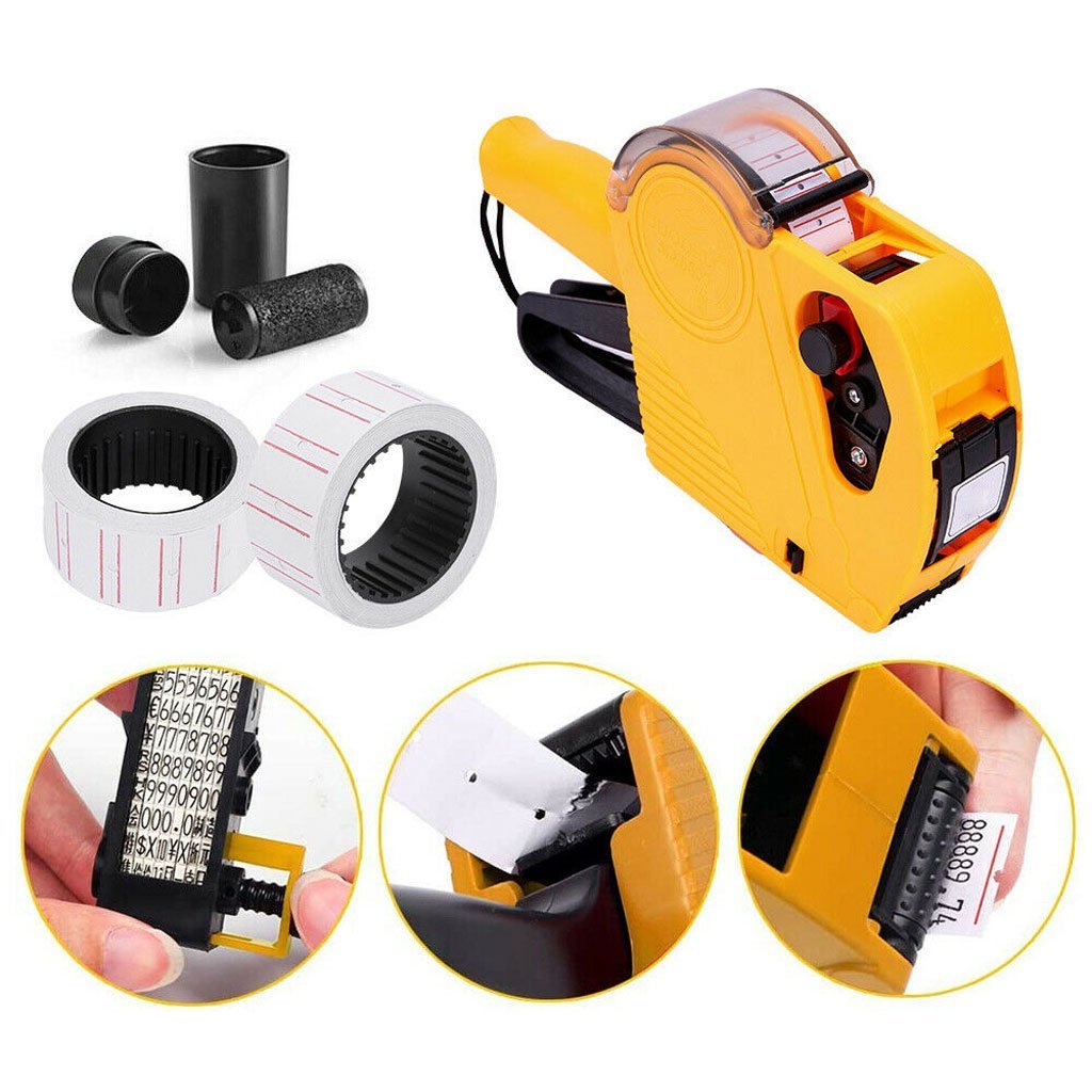 Price Tag Gun Labeller Pricing with 2 Rolls Labels and Inks Roller Machine Kit Red — image 2