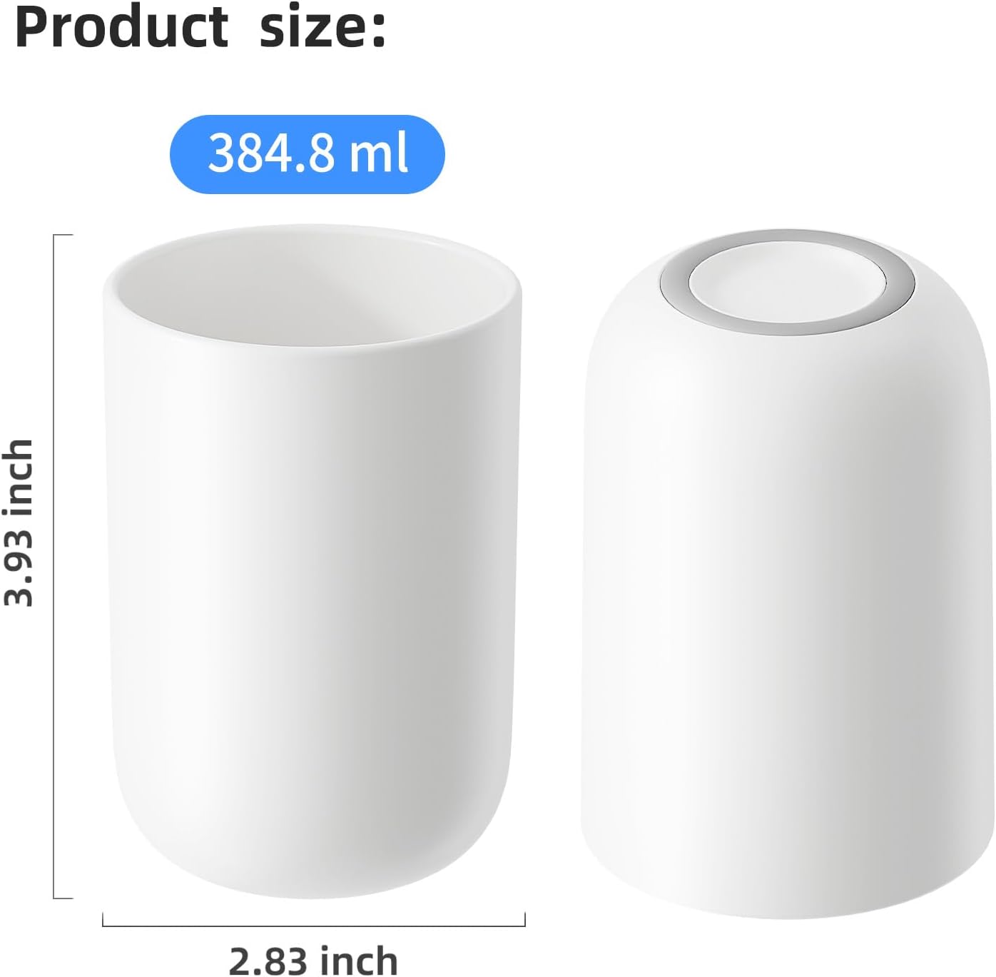 Toothbrush Cup 13oz 380ml, Unbreakable Reusable Bathroom Tumbler 2Pcs, Non-Slip Plastic Bathroom Cup Toothbrush Holders for Bathroom White — image 6
