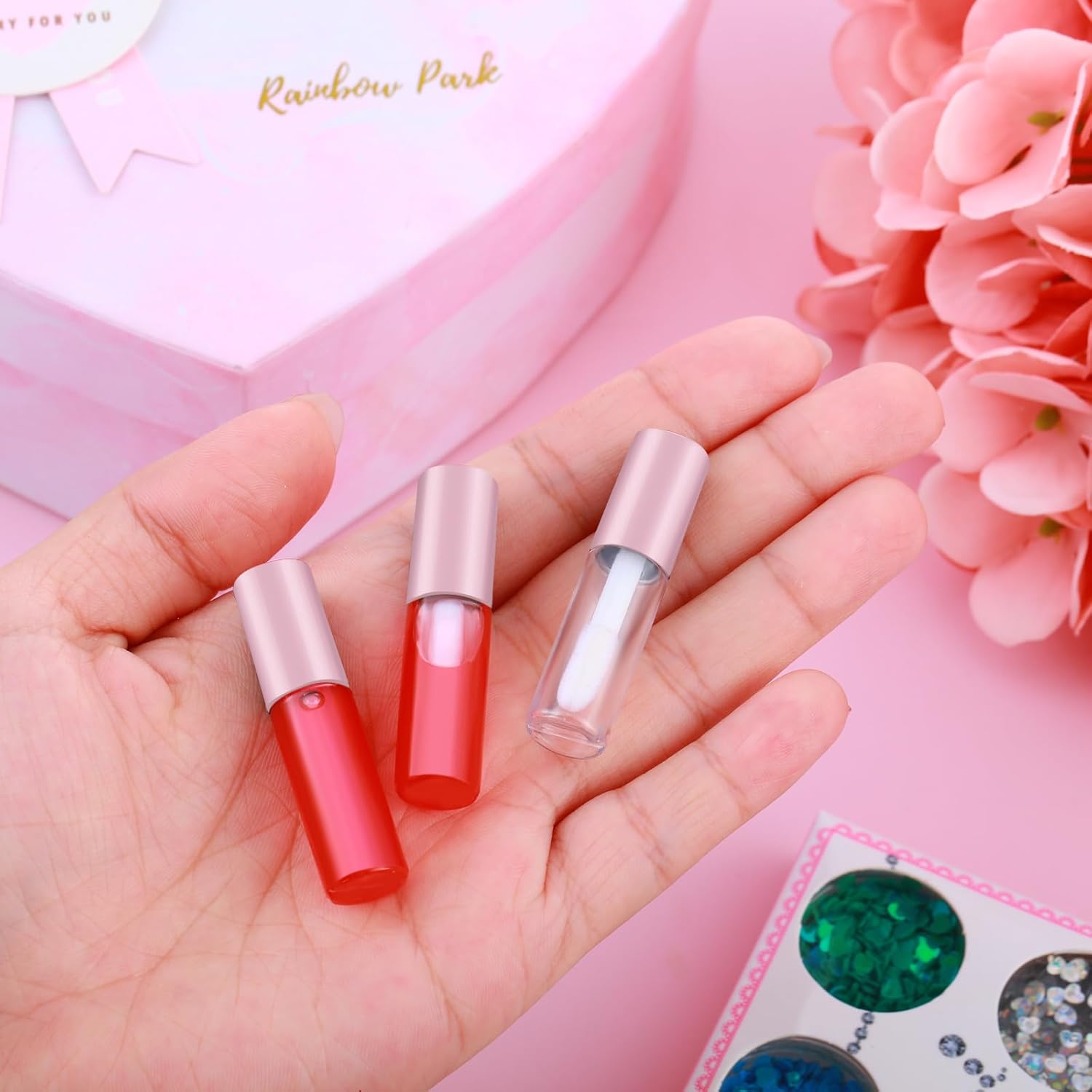 100 Pieces 1.2 ml Clear Mini Lip Gloss Tube Refillable Empty Lip Balm Gloss Containers for DIY Makeup, Pink — image 4