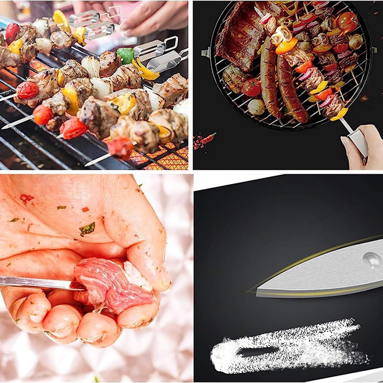 Kabob Skewers with Storage Bag, Stainless Steel Grilling Skewers, Push Bar Skewer Stick, Reuse for Meat Shrimp Chicken, 10pcs (Size: 35cm) โ image 6