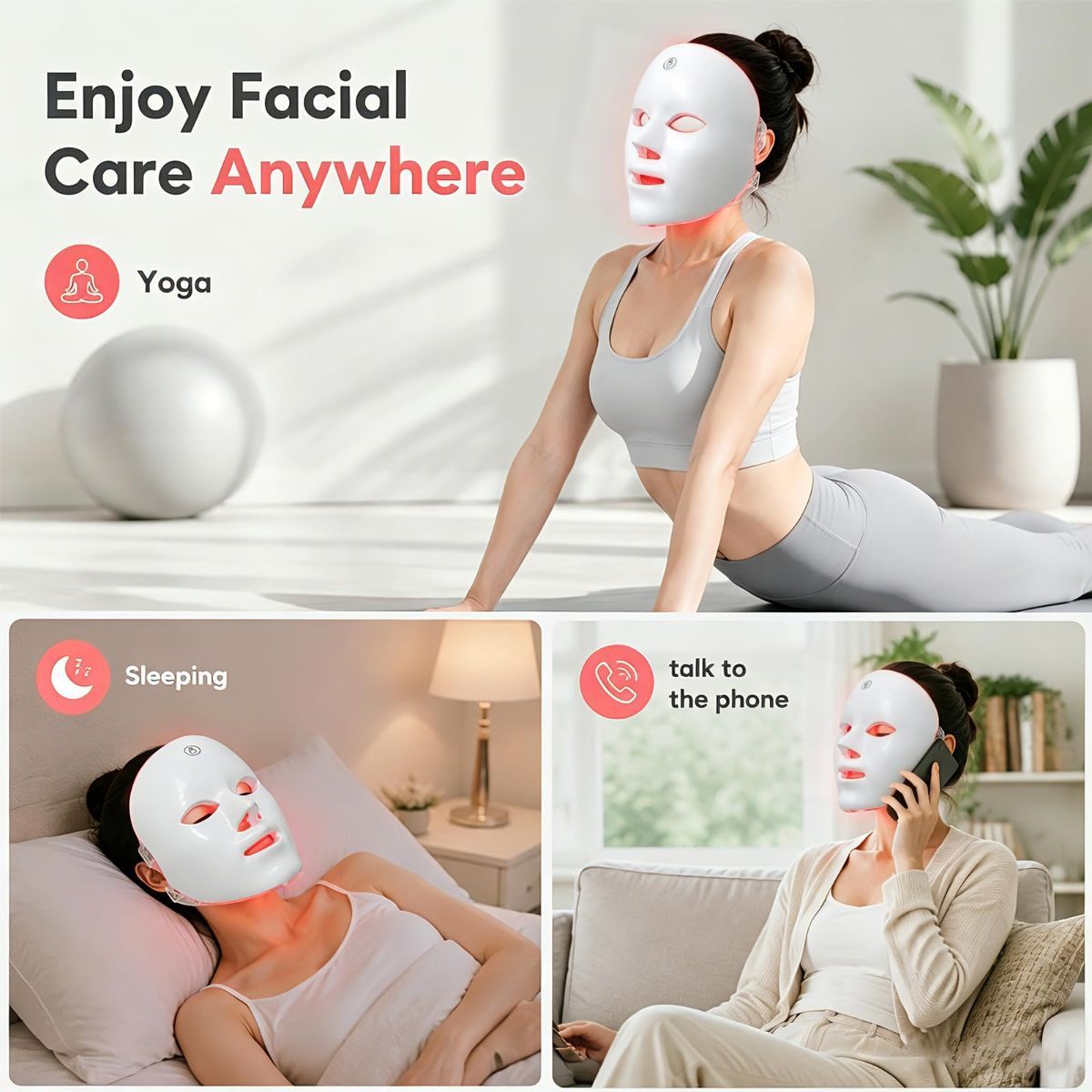Red Light Mask for Face, 7 Color Red Light Facial Masks, At-Home Facial Care Device, Portable, Cordless, and Rechargeable - Multi-color - Size 230mm — image 5